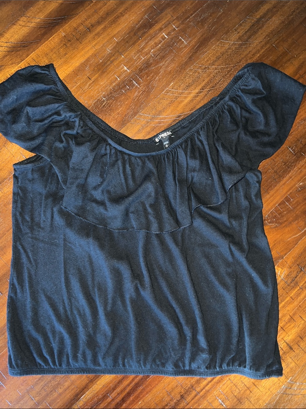 Express Black Ruffle Off-Shoulder Crop Top